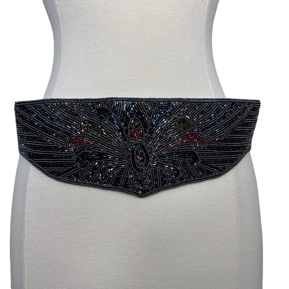 Vintage 80s Fully Beaded Colorful Cocktail Formal Maximalist Lined Waist Belt OS main image 9